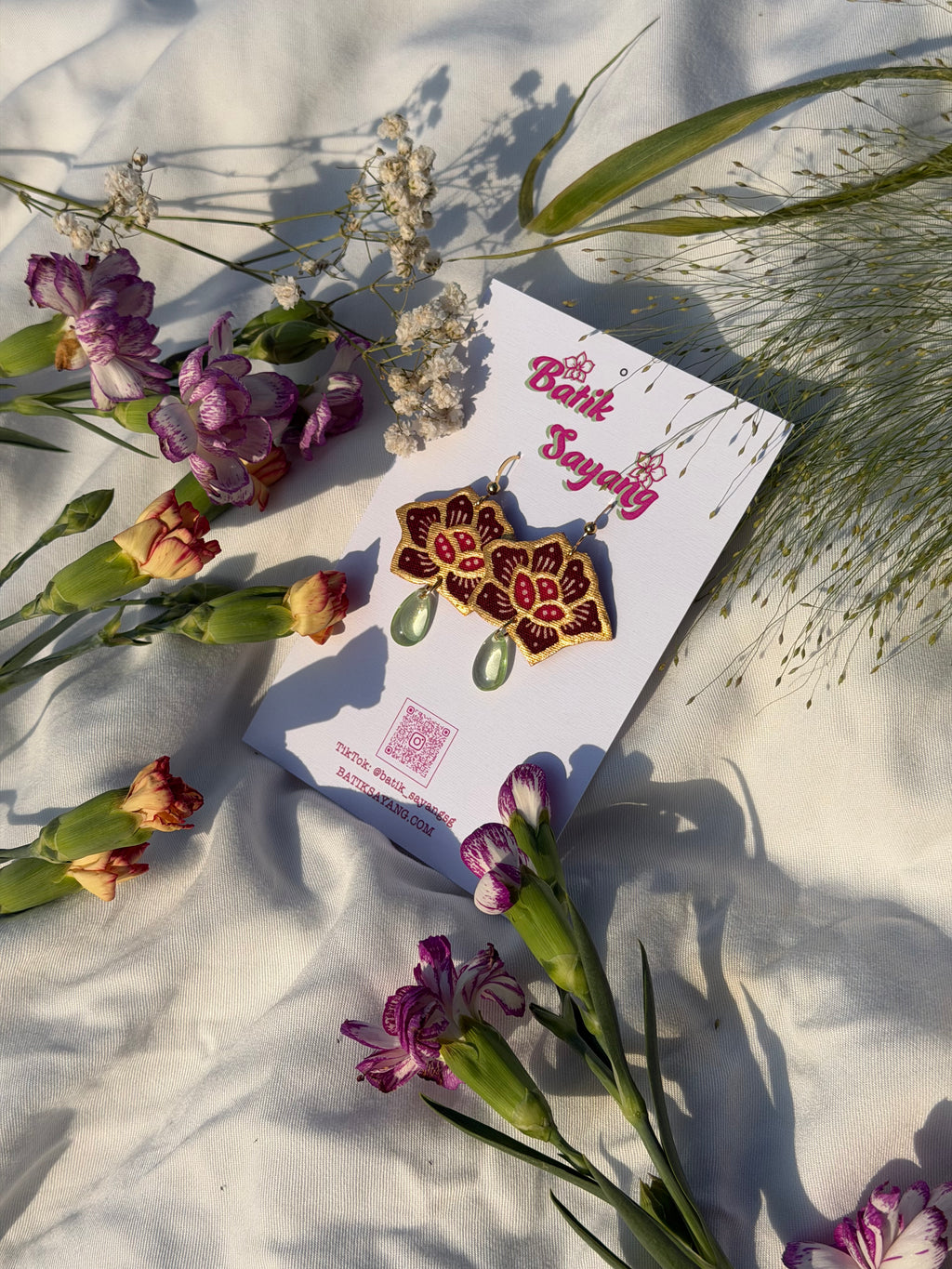 Seroja Batik Earrings- Strawberry Matcha
