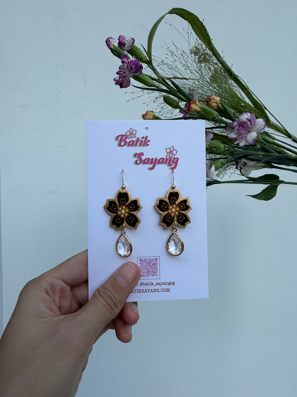 Sakura Series Batik Earrings (Espresso)