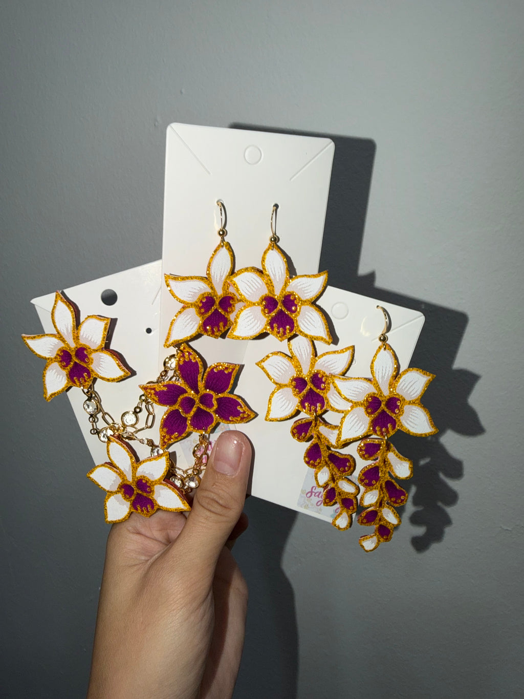 Miss Orchid Kerongsang + Short and Long Dangle Earrings Set (Purple)