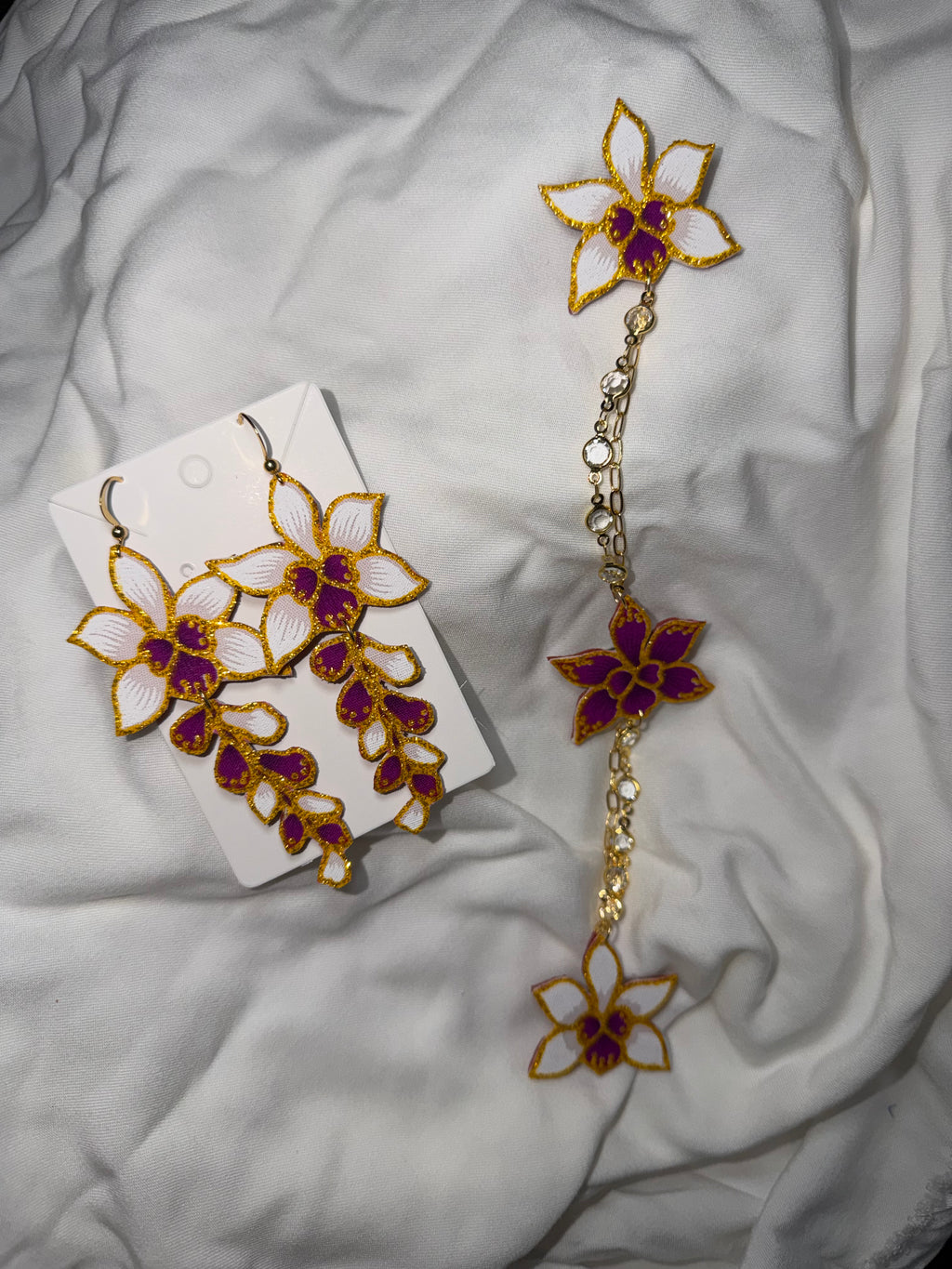 Miss Orchid Kerongsang Earrings Long Dangle Set (Purple)