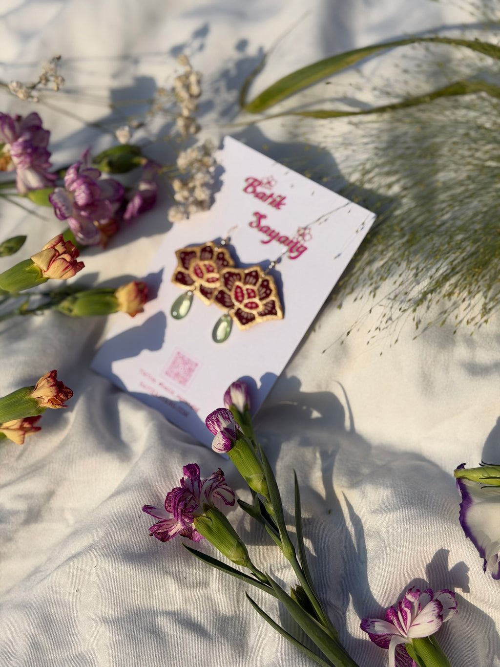 Seroja Batik Earrings- Strawberry Matcha