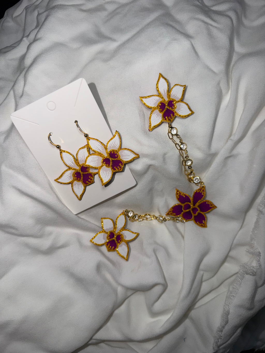Miss Orchid Kerongsang + Earrings Short Dangle Set (Purple)