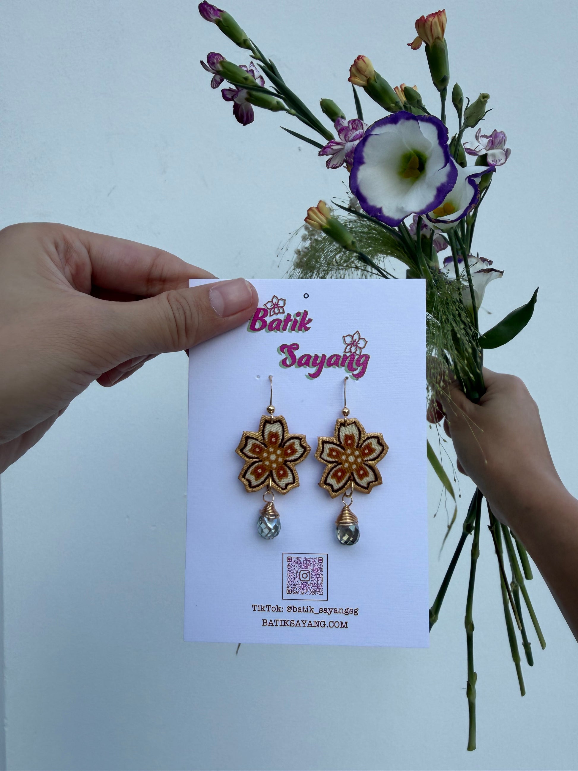 Sakura Series Batik Earrings (Pink/Cream)
