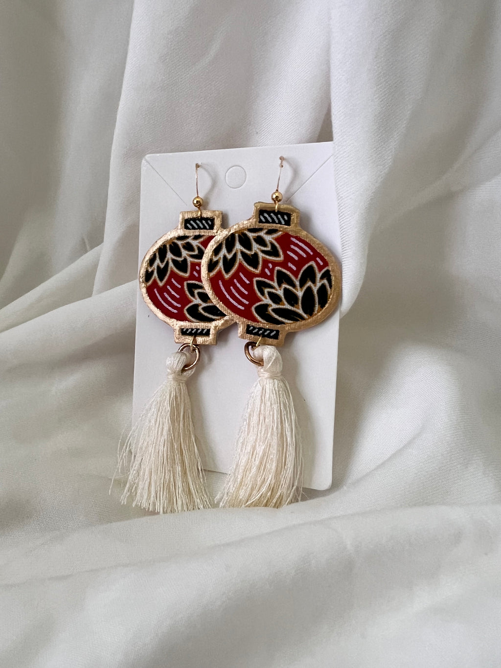 CNY Batik Earrings Midnight Prosperity Blooms