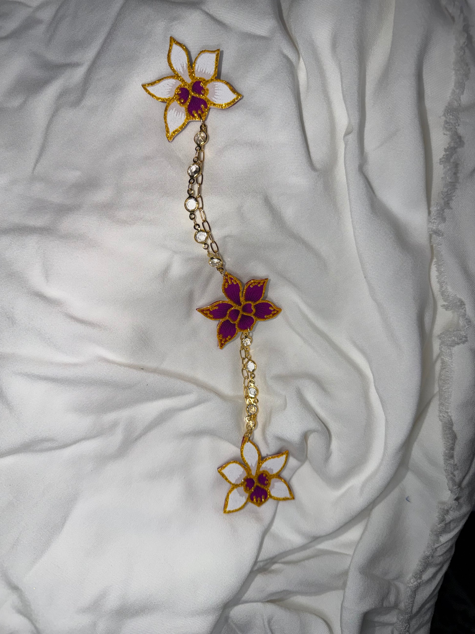Miss Orchid Kerongsang Earrings Long Dangle Set (Purple)