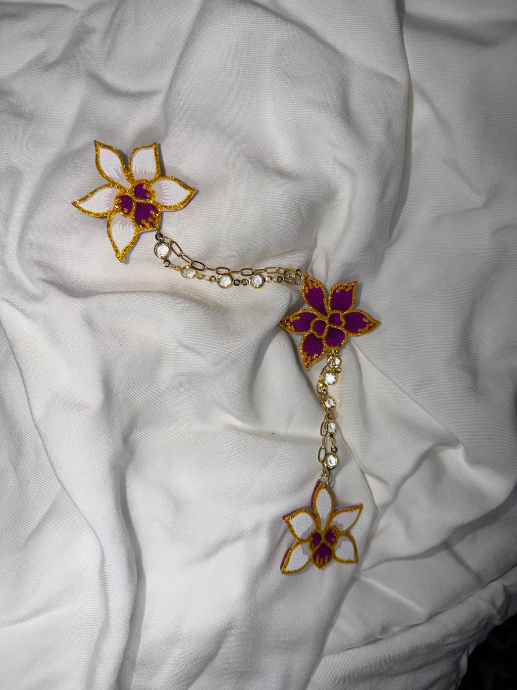 Miss Orchid Kerongsang Earrings Long Dangle Set (Purple)