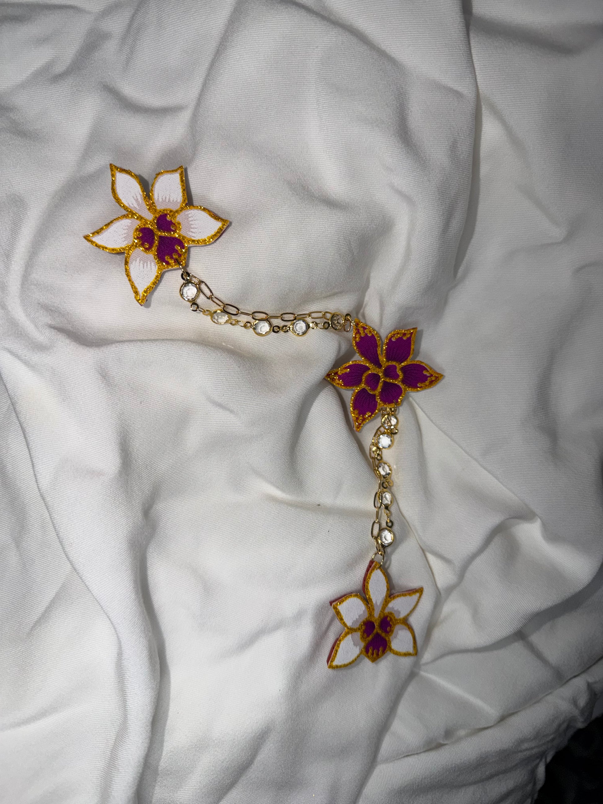 Miss Orchid Kerongsang Earrings Long Dangle Set (Purple)
