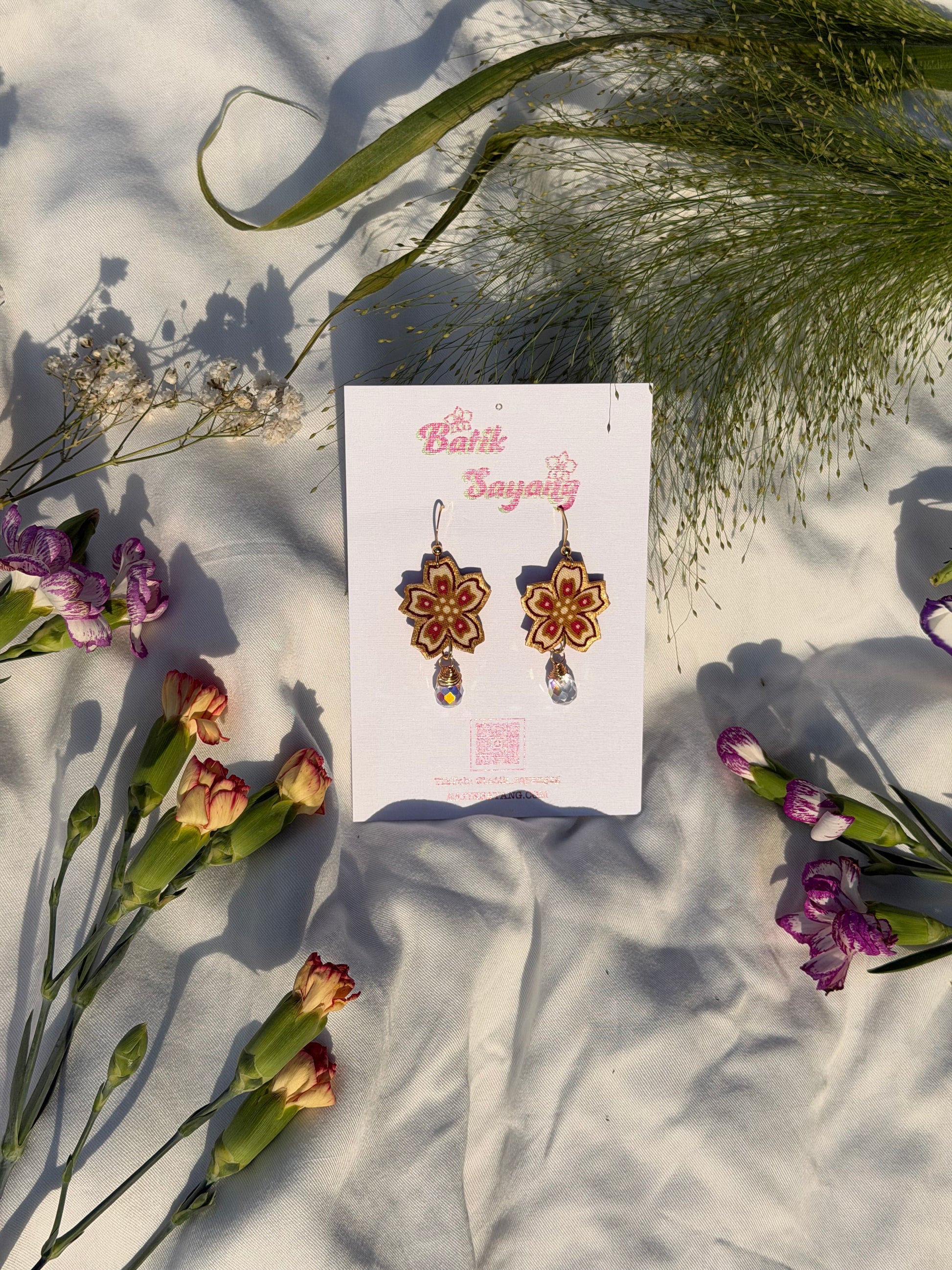 Sakura Series Batik Earrings (Pink/Cream)