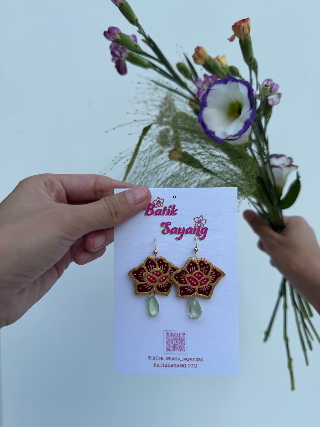 Seroja Batik Earrings- Strawberry Matcha
