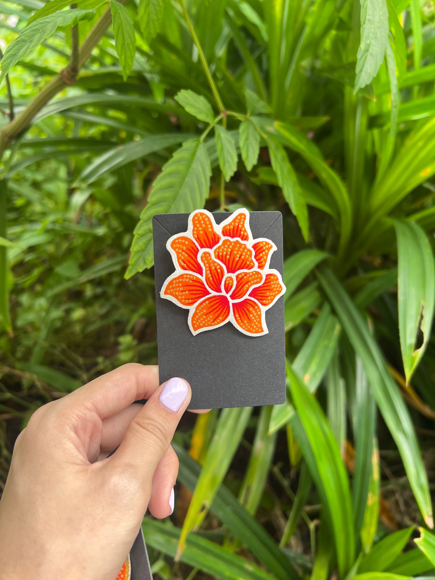 Rosa Batik Brooch in Orange and Gold details