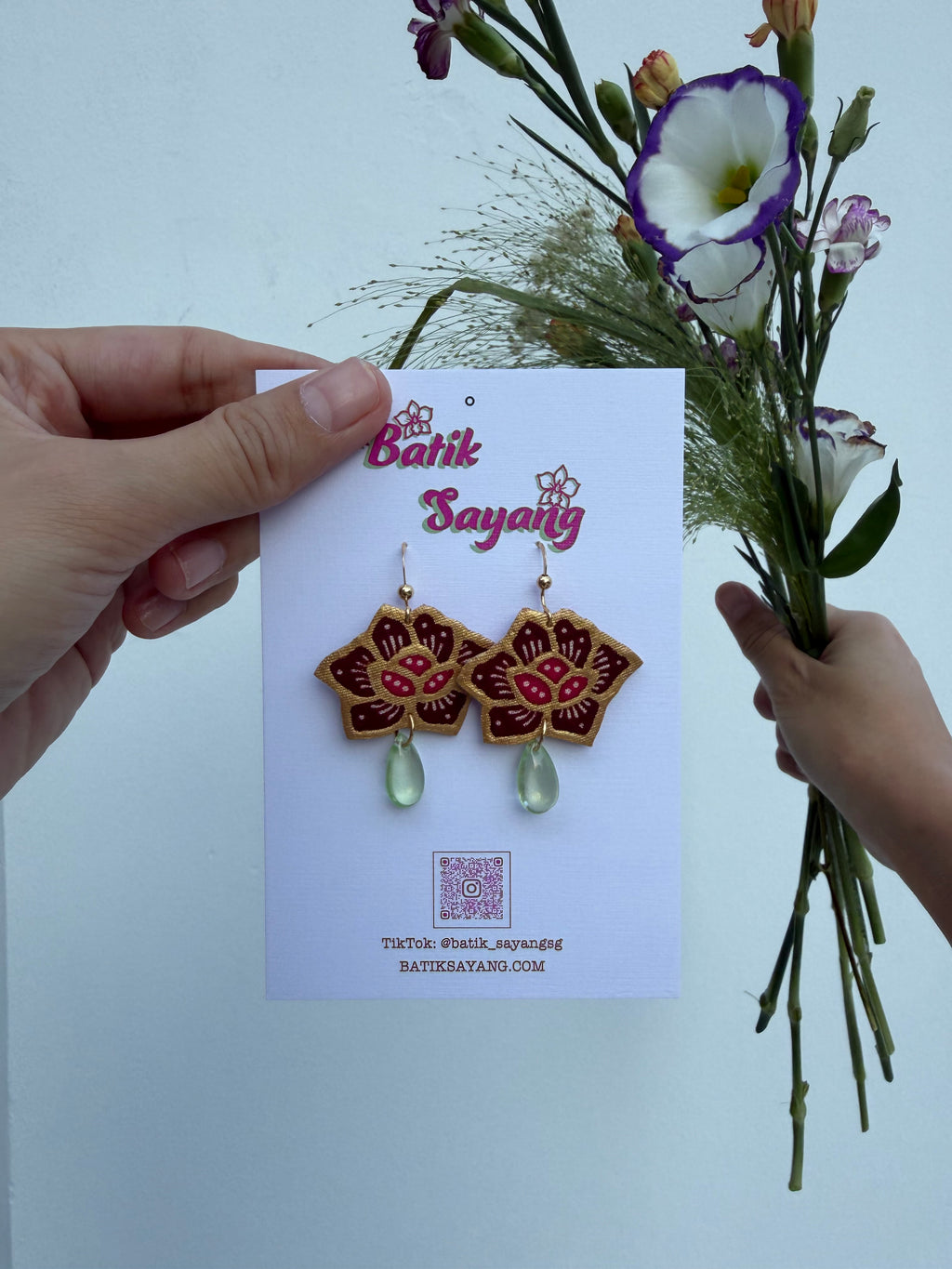 Seroja Batik Earrings- Strawberry Matcha