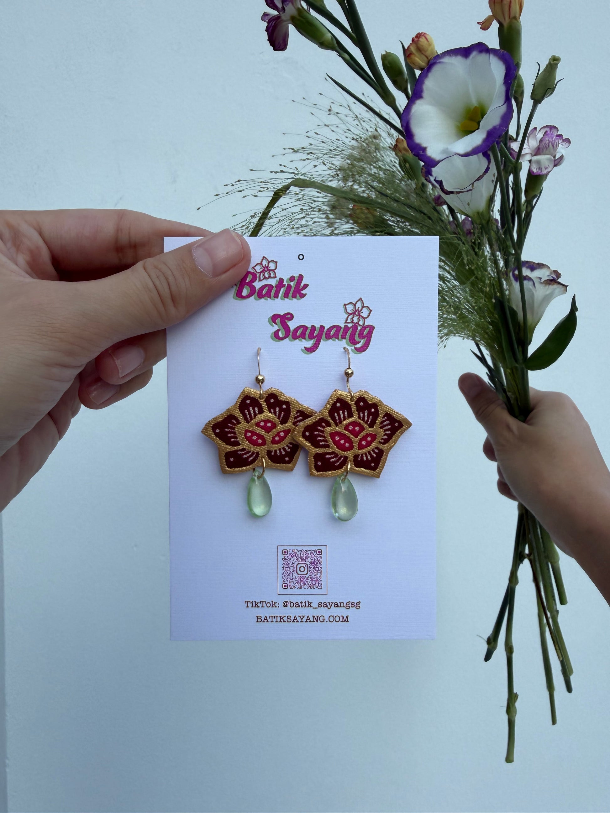 Seroja Batik Earrings- Strawberry Matcha