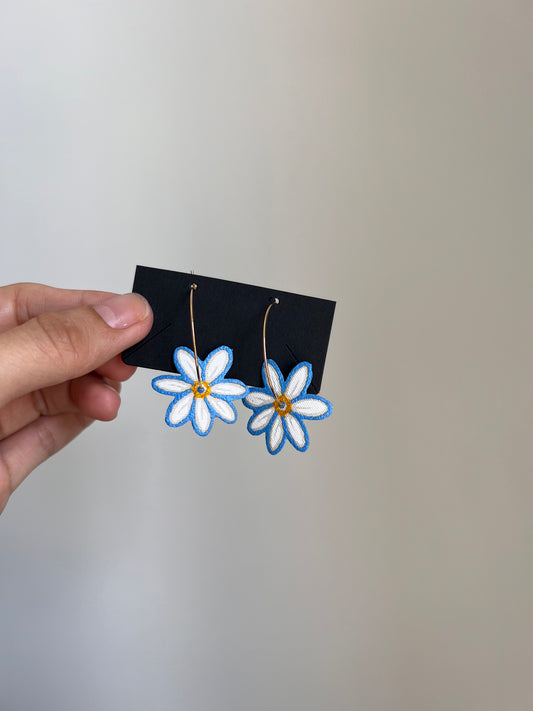 Blue Daisy Hoop Earrings