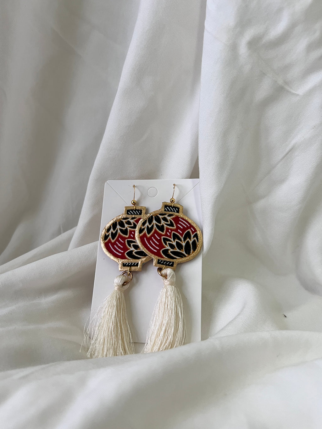 CNY Batik Earrings Midnight Prosperity Blooms