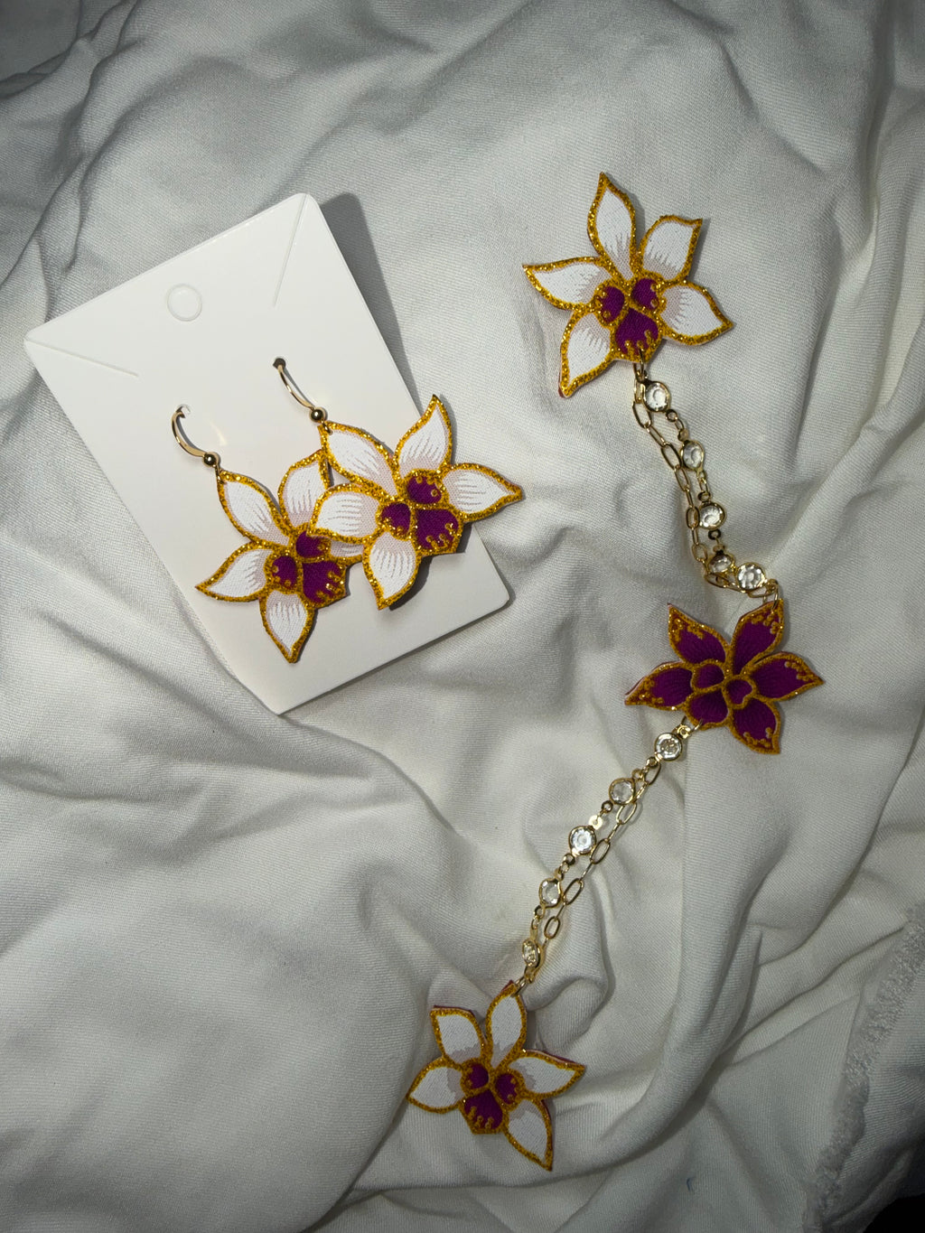 Miss Orchid Kerongsang + Earrings Short Dangle Set (Purple)