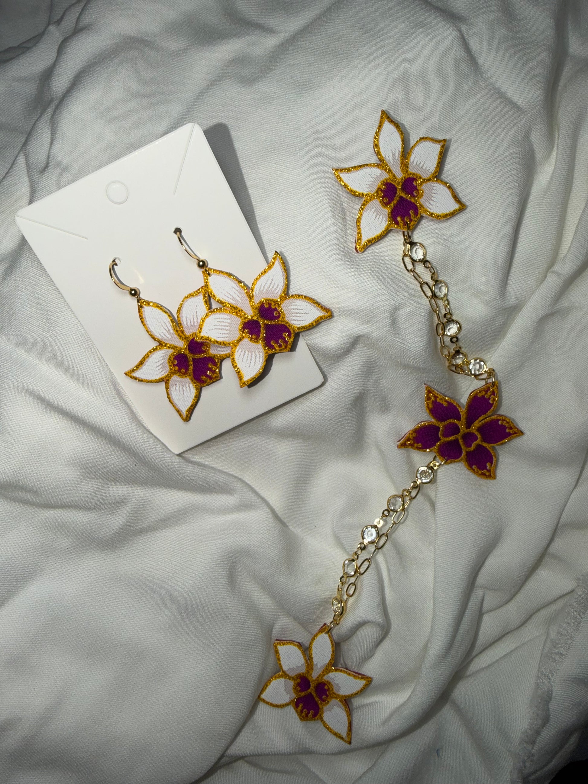 Miss Orchid Kerongsang + Earrings Short Dangle Set (Purple)