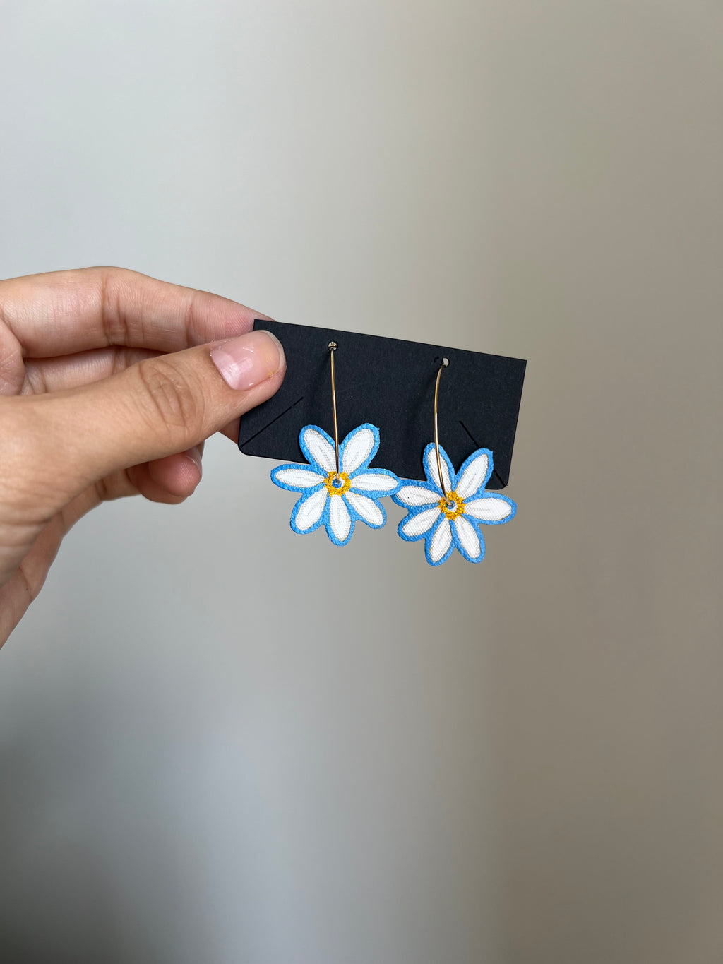 Blue Daisy Hoop Earrings