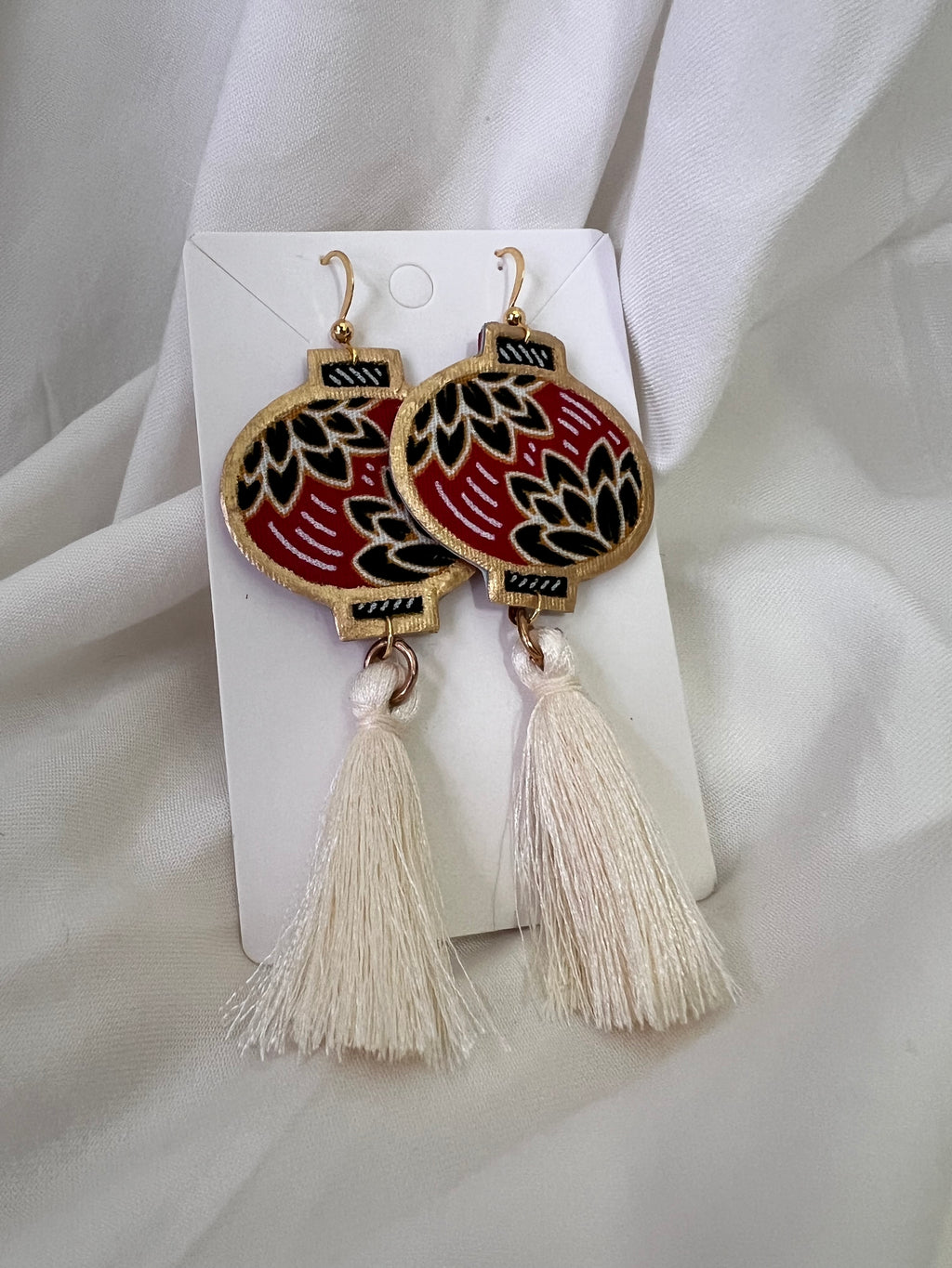 CNY Batik Earrings Midnight Prosperity Blooms