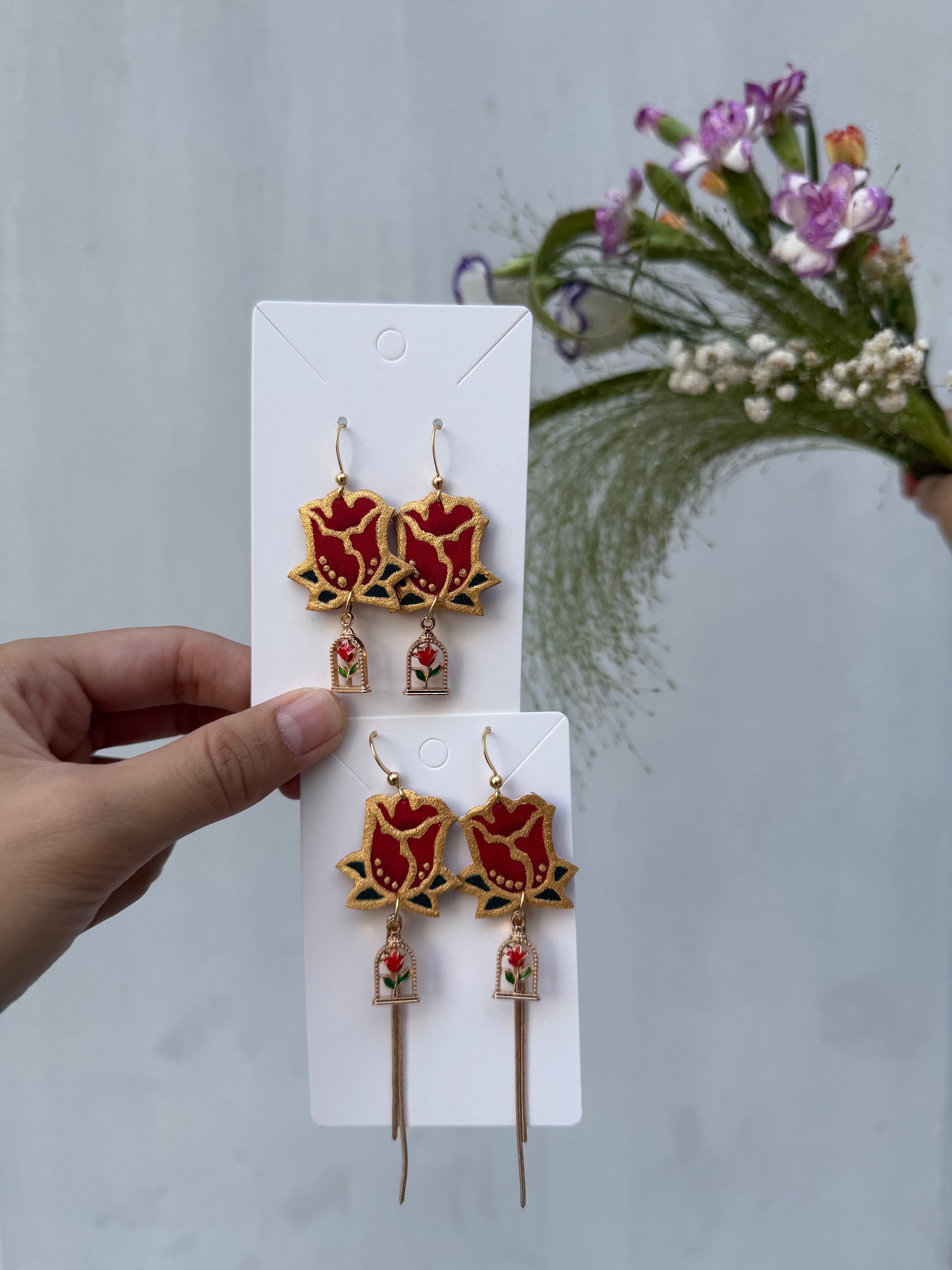 Beauty and the Rose Earrings (Short or Long)