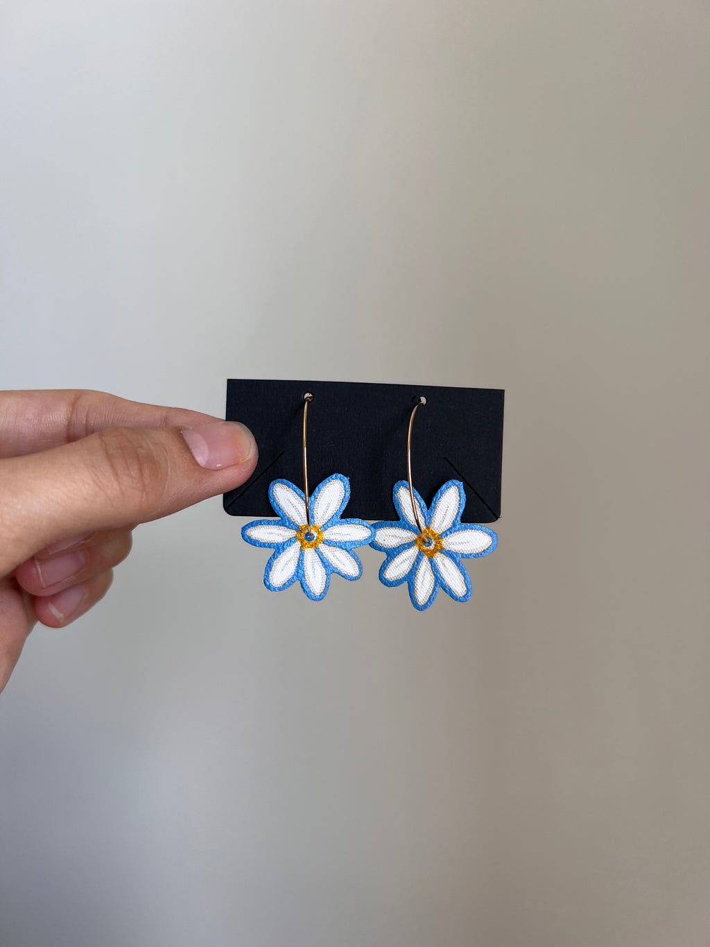 Blue Daisy Hoop Earrings