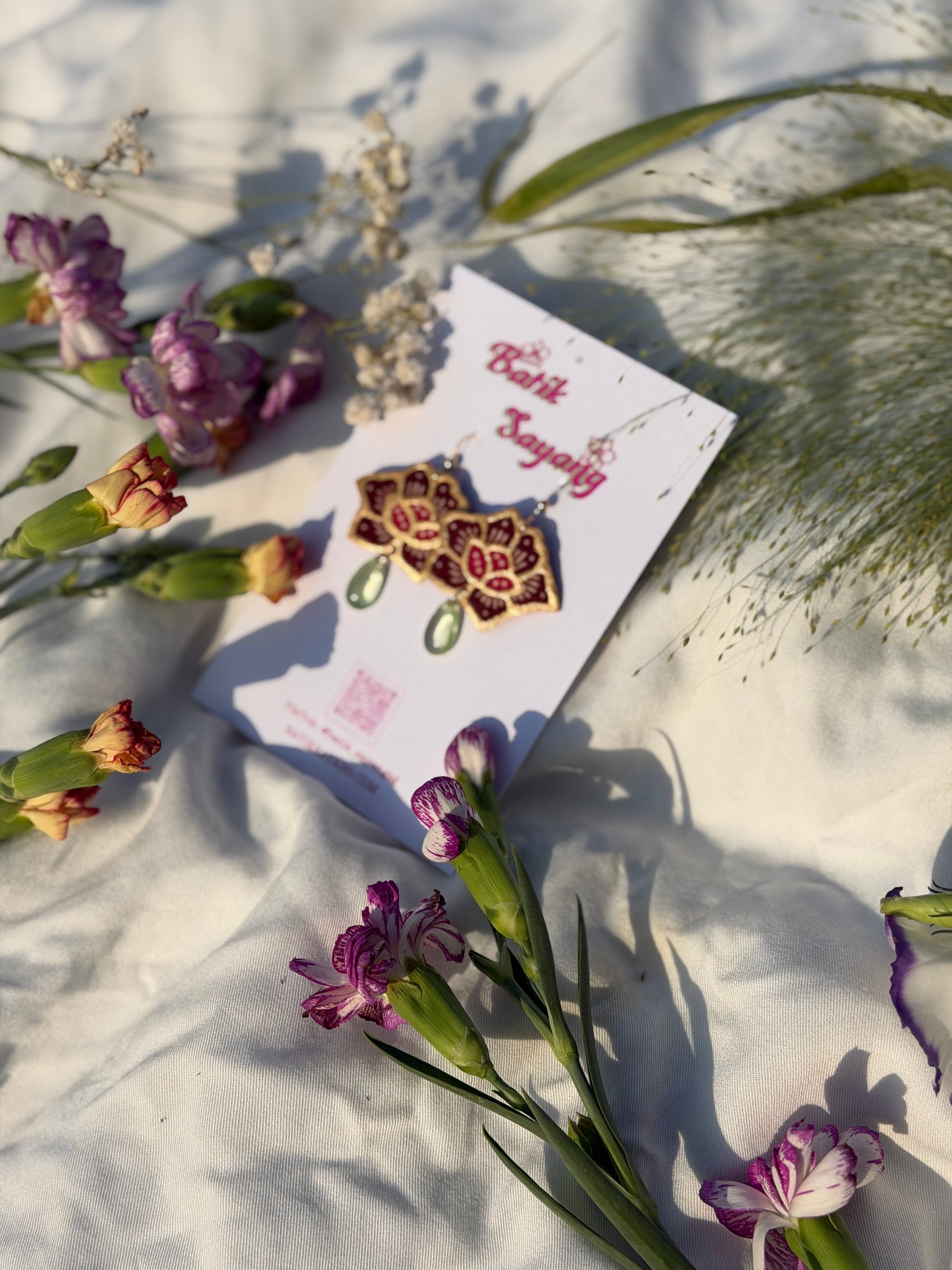 Seroja Batik Earrings- Strawberry Matcha