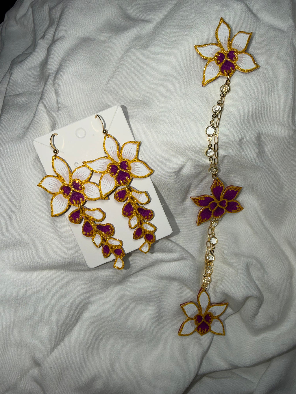 Miss Orchid Kerongsang Earrings Long Dangle Set (Purple)