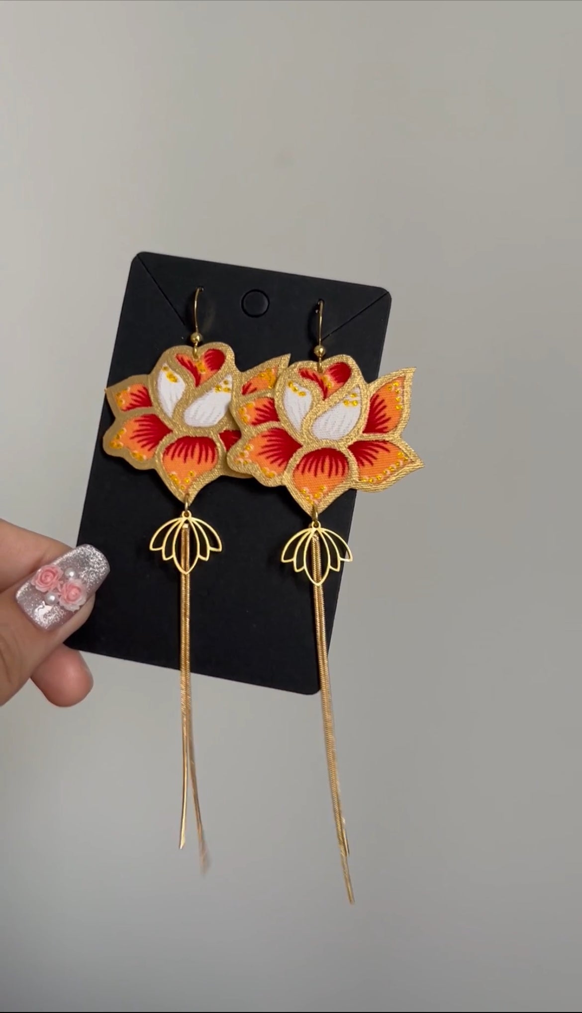 Orange Lotus Dangling Earrings