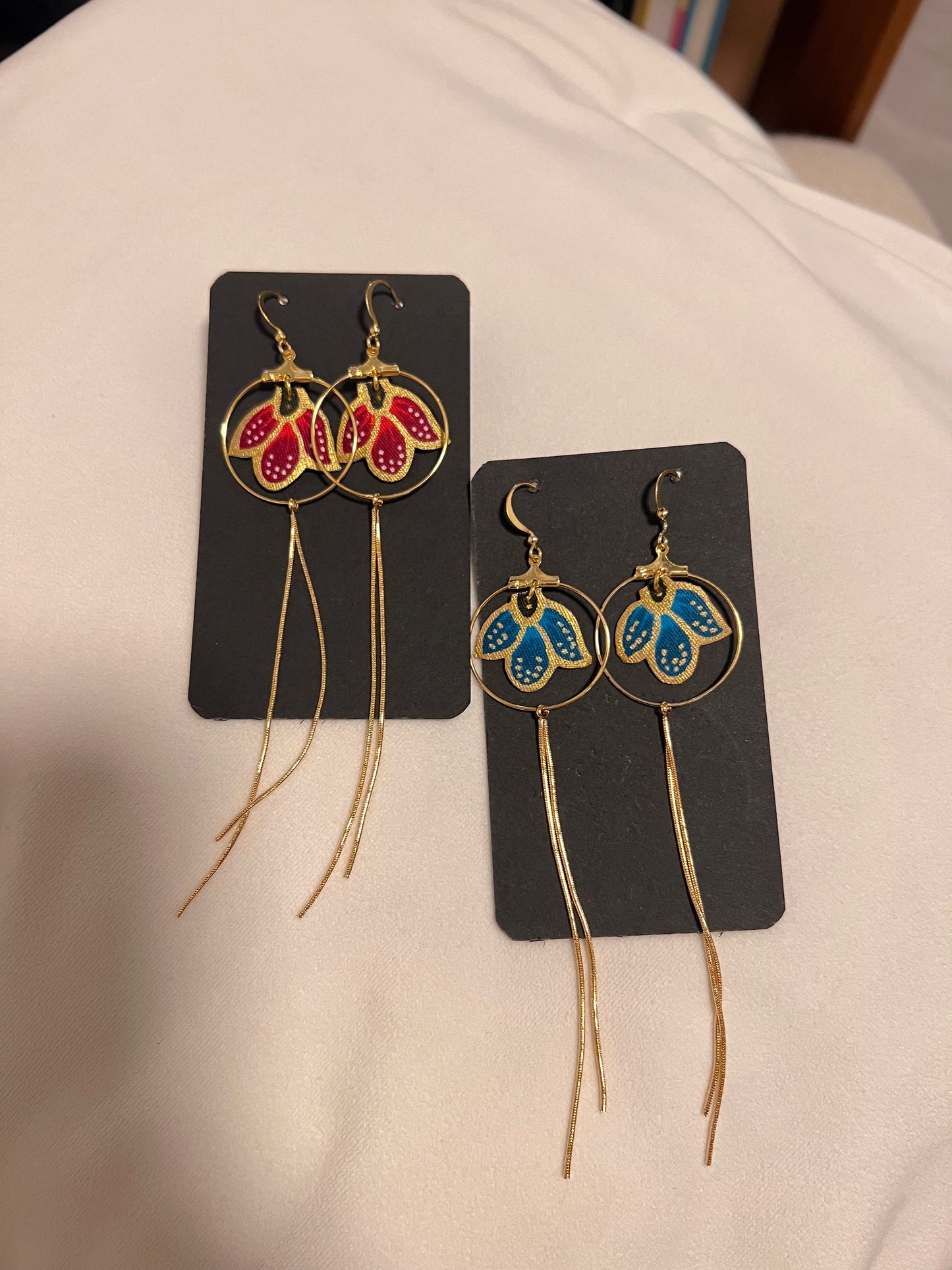 Poppy Dangle Earrings (Red, Teal)