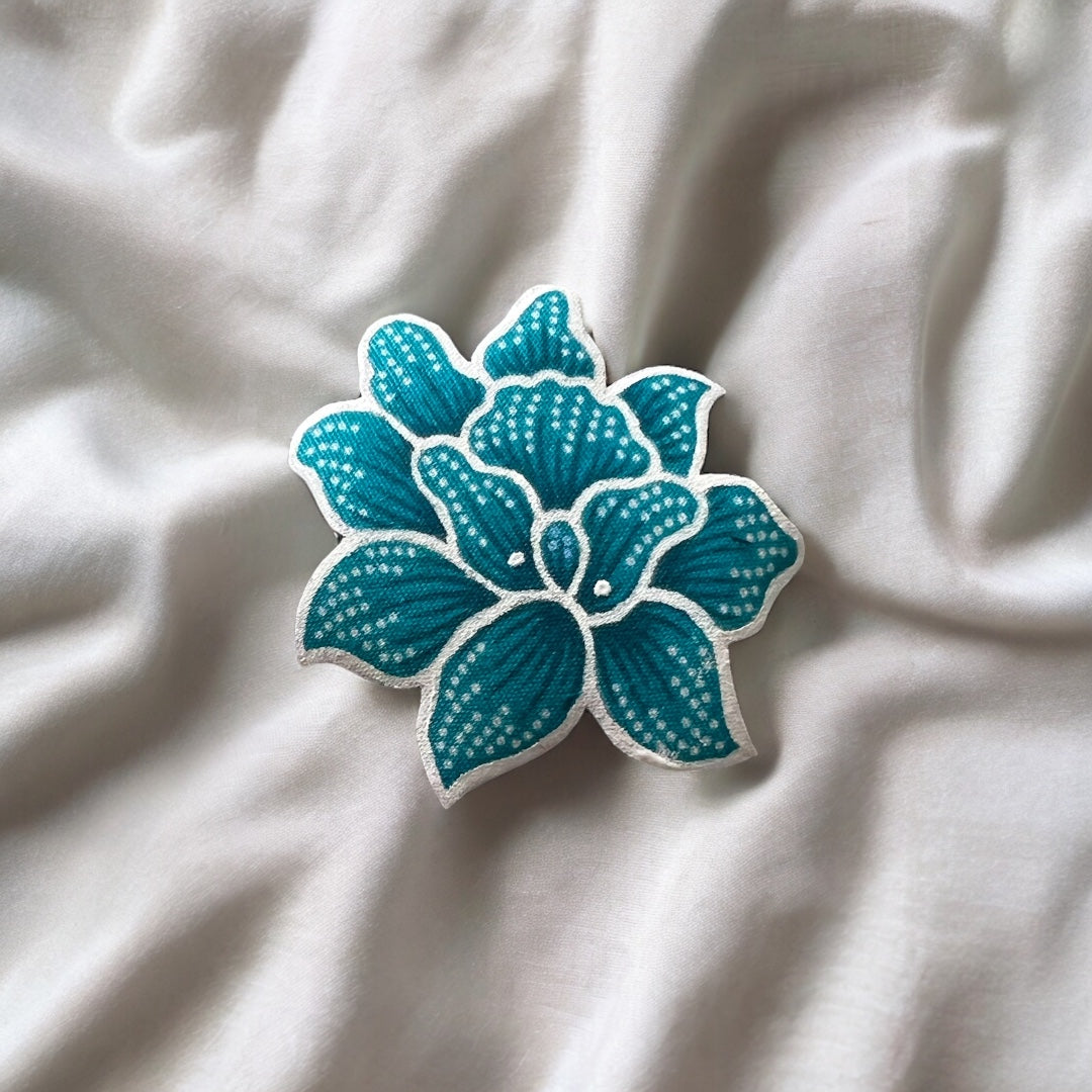 Rosa Batik Brooch (Dark Orange/Teal Blue)