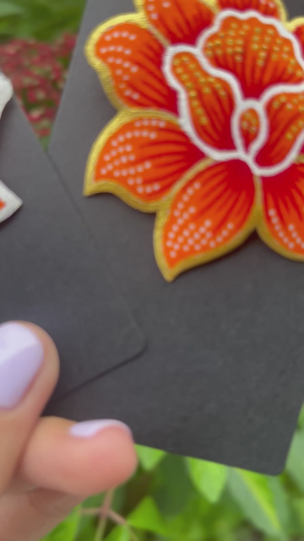 Rosa Batik Brooch in Orange and Gold details